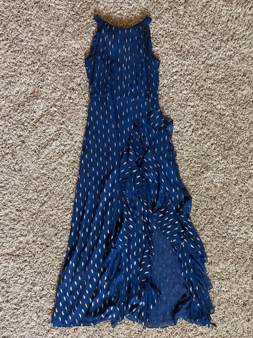 Betsy & Adam Blue chiffon elegant special occasion Ruffle Maxi Dress size 4P